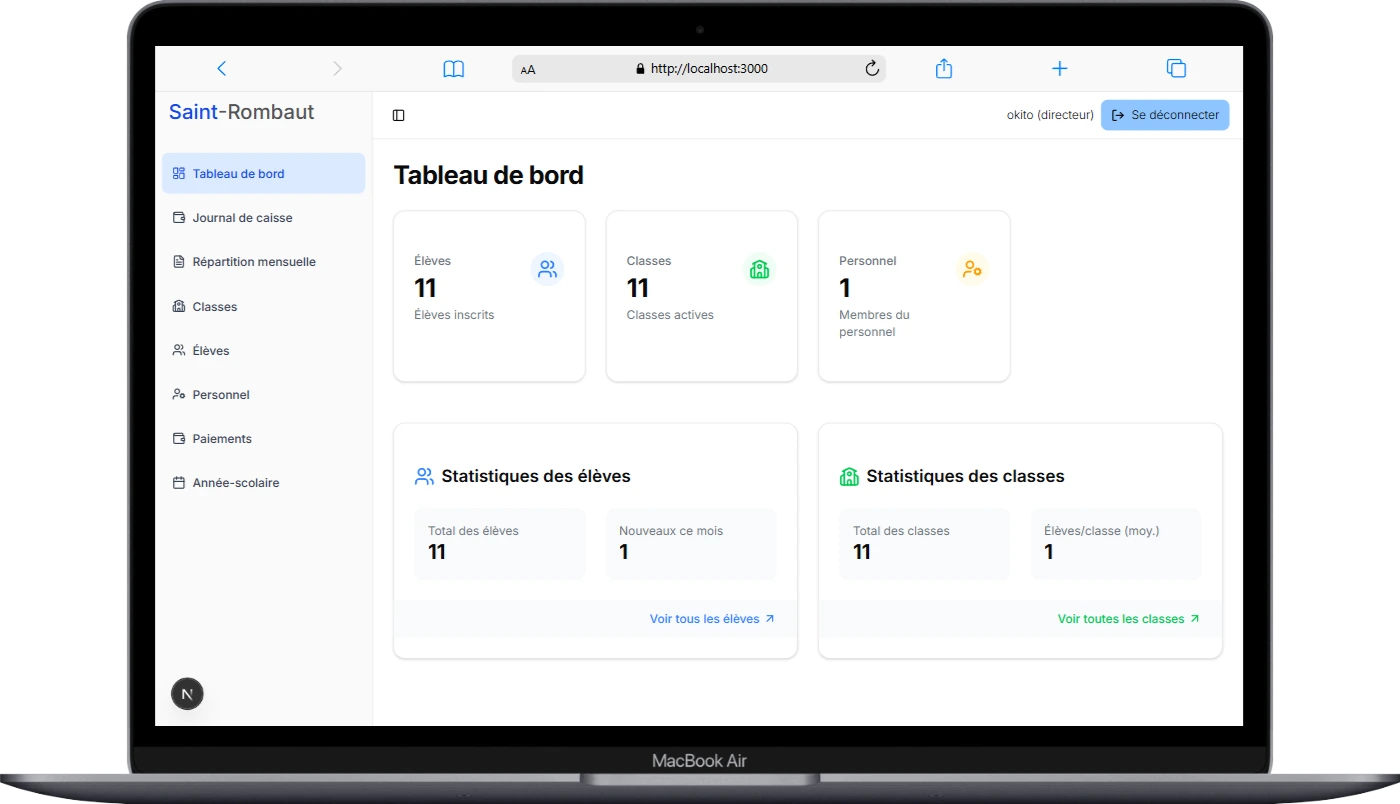 Capture d'écran du projet Application de gestion d'une école