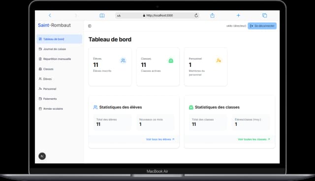Capture d'écran du projet Gestion  d'une école